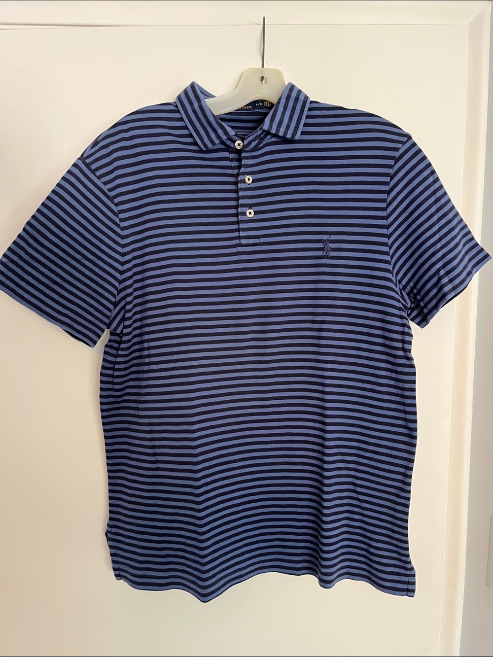 Ralph Lauren Men's Navy & Blue Striped Polo Shirt L